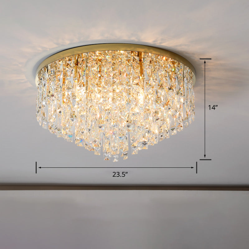 Round Beveled K9 Crystal Ceiling Lamp Modernism Flush Mounted Light for Living Room