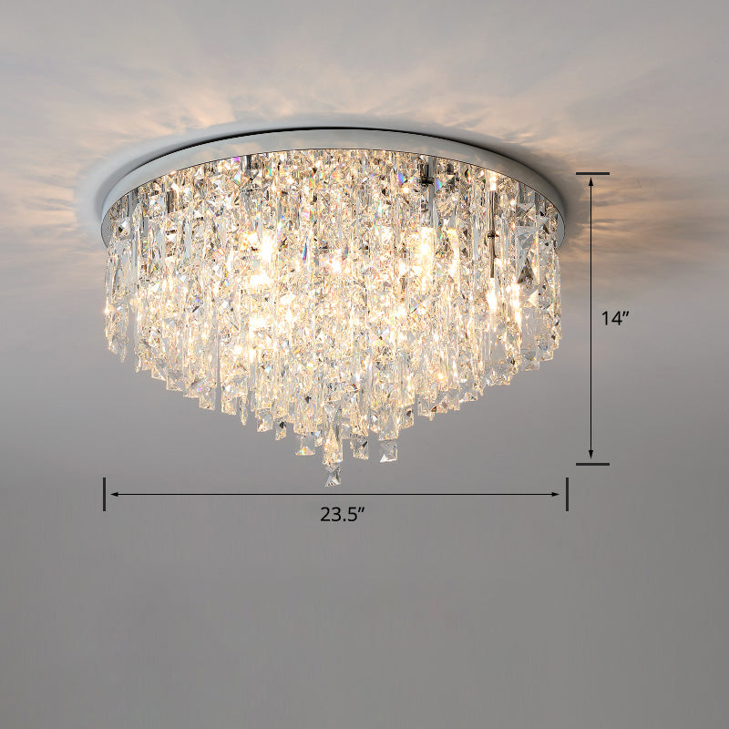 Round Beveled K9 Crystal Ceiling Lamp Modernism Flush Mounted Light for Living Room