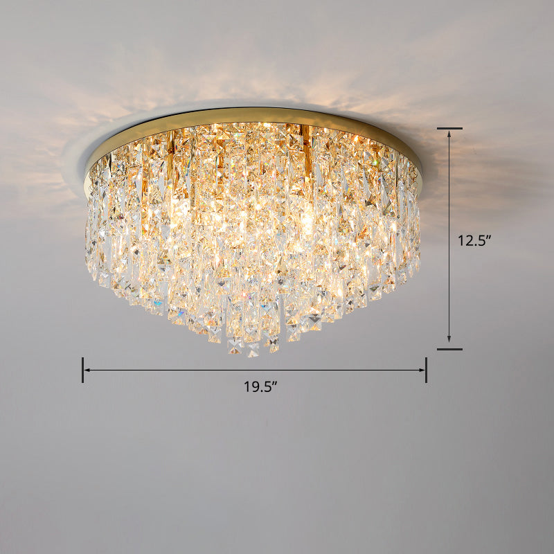 Round Beveled K9 Crystal Ceiling Lamp Modernism Flush Mounted Light for Living Room