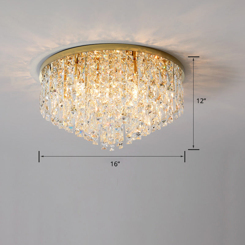 Round Beveled K9 Crystal Ceiling Lamp Modernism Flush Mounted Light for Living Room