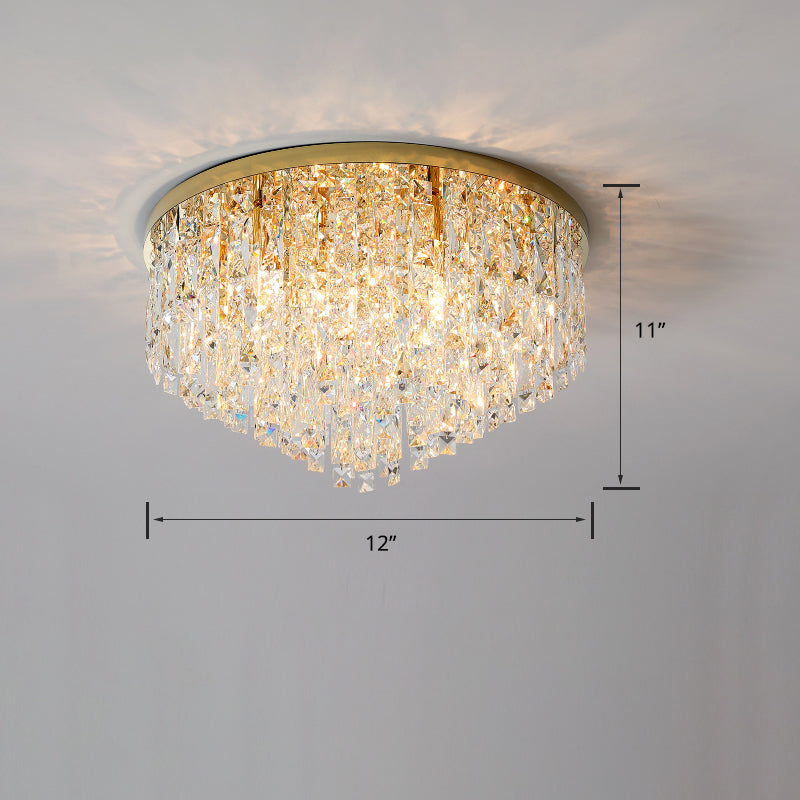 Round Beveled K9 Crystal Ceiling Lamp Modernism Flush Mounted Light for Living Room