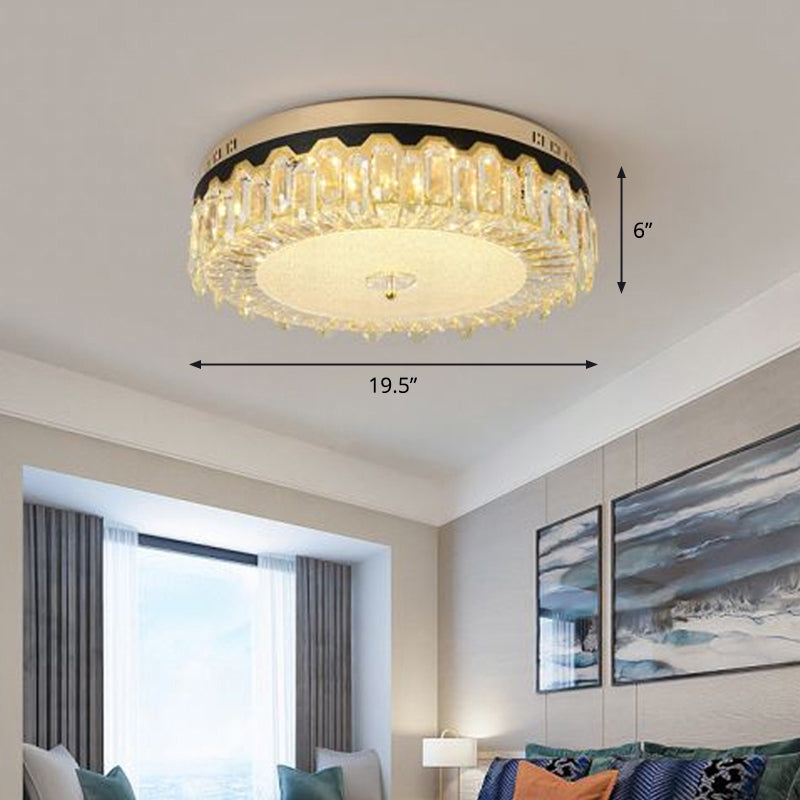 Bedroom LED Ceiling Lighting Minimalist Clear Flush Mount with Round Crystal Shade