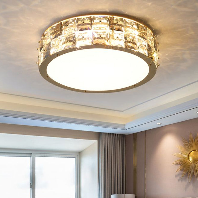 Minimalismus-Trommel-Deckenmontageleuchte, klares Kristallblock-Schlafzimmer-LED-Unterputzlicht