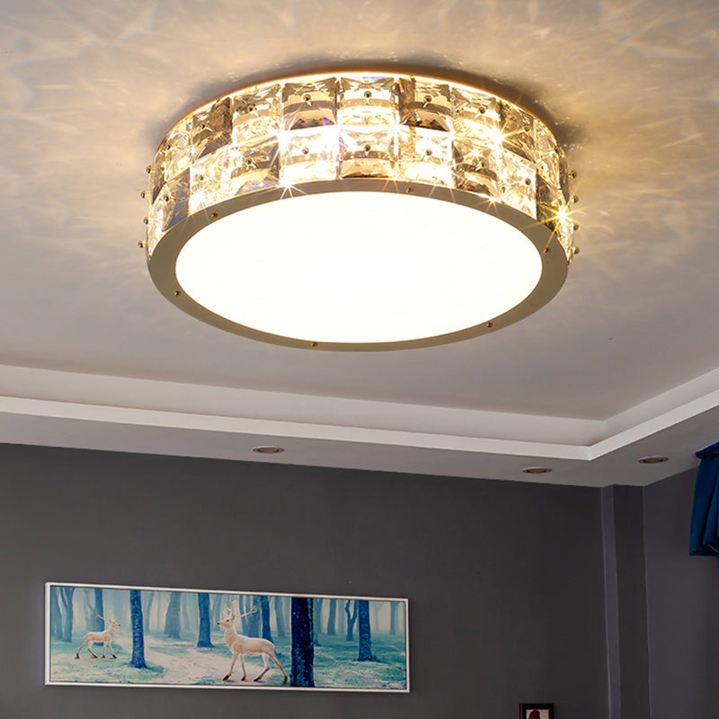 Minimalismus-Trommel-Deckenmontageleuchte, klares Kristallblock-Schlafzimmer-LED-Unterputzlicht