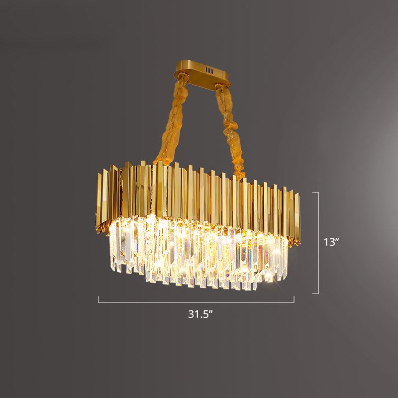 Layered Dining Room Ceiling Mount Chandelier Prismatic Crystal Modern Semi Flush Light in Gold