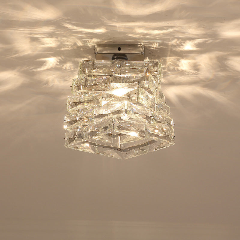 Spiral Square Hallway Ceiling Mount Lamp Clear Crystal 1-Light Modern Semi Mount Lighting