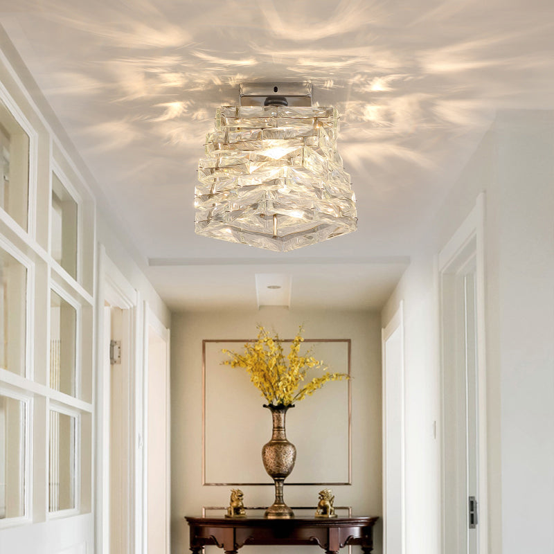 Spiral Square Hallway Ceiling Mount Lamp Clear Crystal 1-Light Modern Semi Mount Lighting