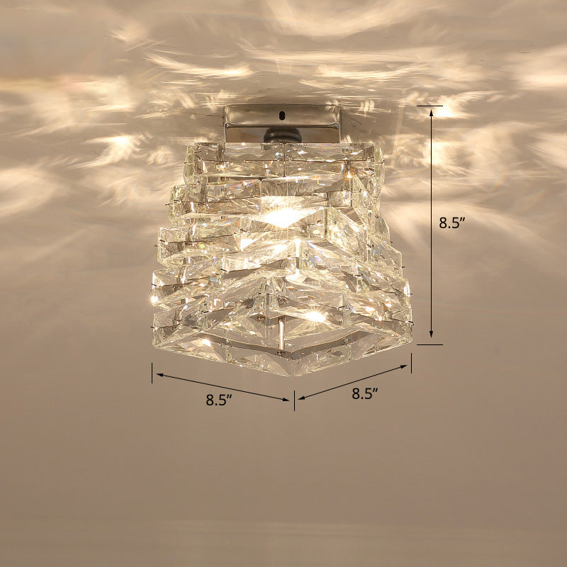 Spiral Square Hallway Ceiling Mount Lamp Clear Crystal 1-Light Modern Semi Mount Lighting