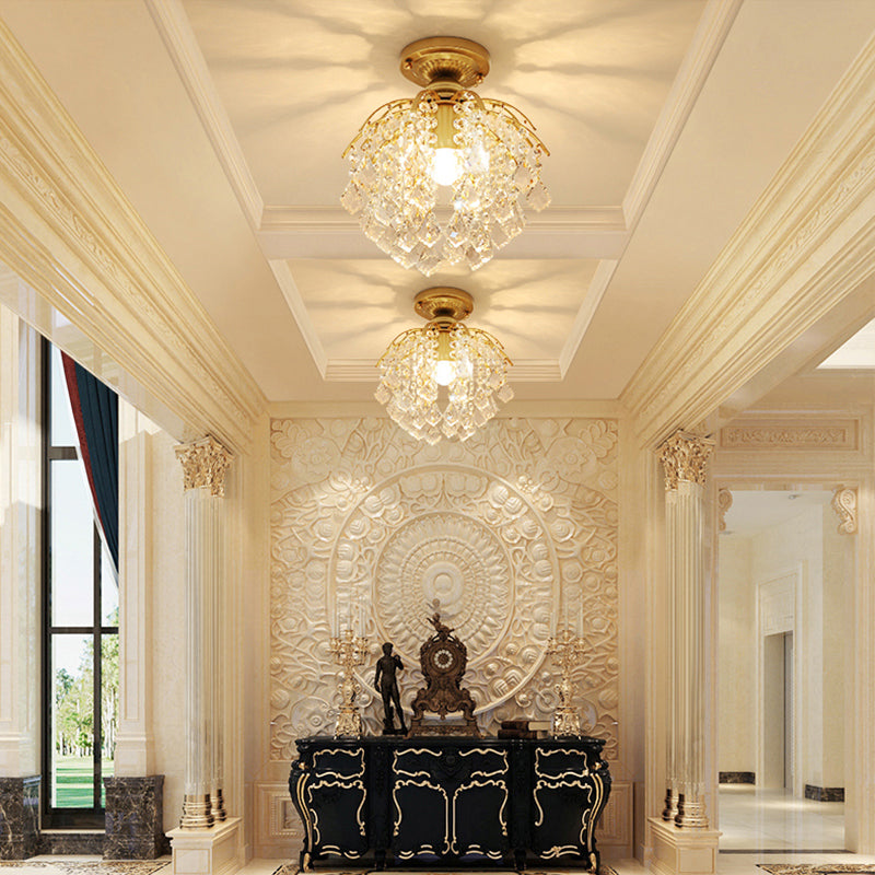Gold Branching Ceiling Lighting Modern 1 Head Crystal Strand Semi Flush Mount Lamp for Aisle