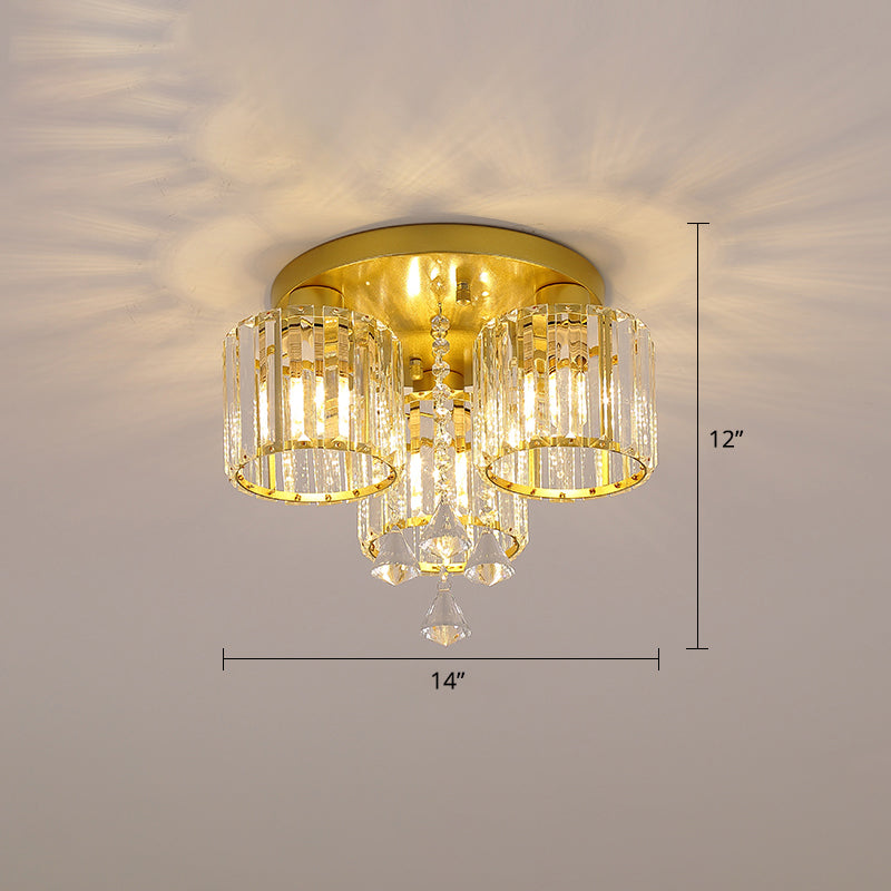 Living Room Flush Mount Lighting Modern Ceiling Light with Cylinder Crystal Shade
