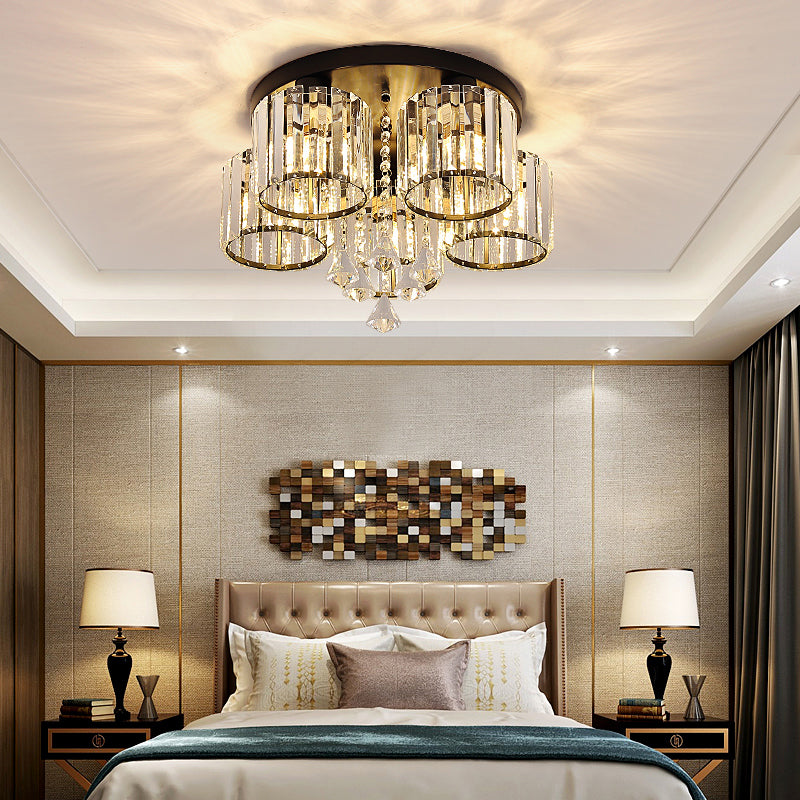 Living Room Flush Mount Lighting Modern Ceiling Light with Cylinder Crystal Shade