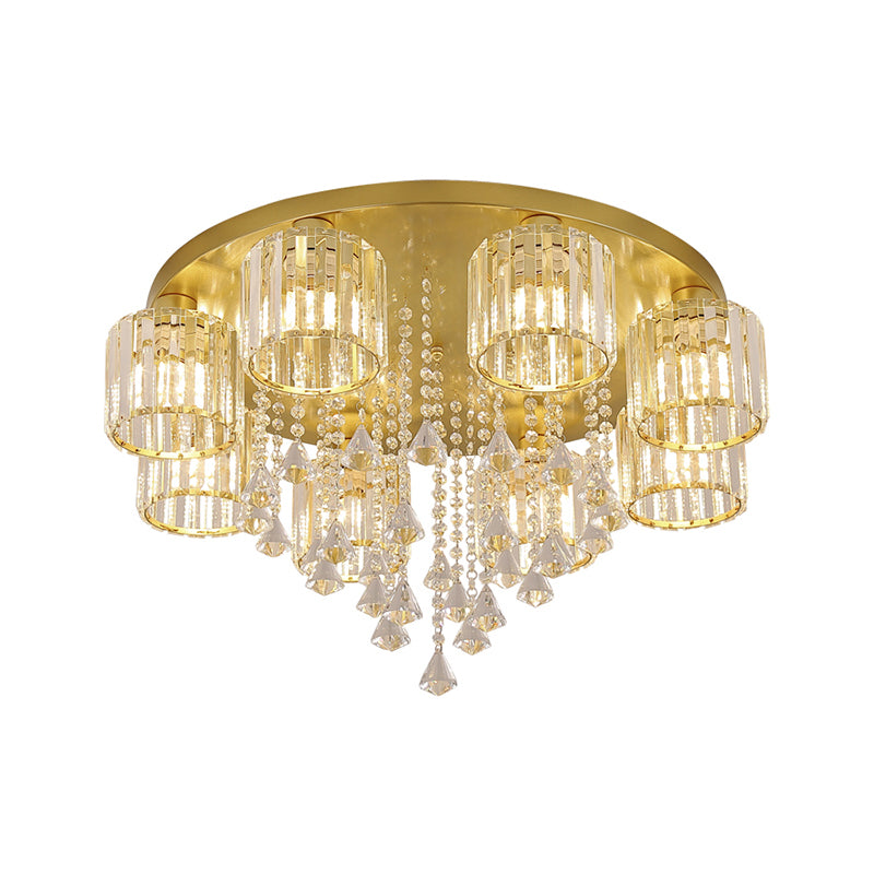 Living Room Flush Mount Lighting Modern Ceiling Light with Cylinder Crystal Shade