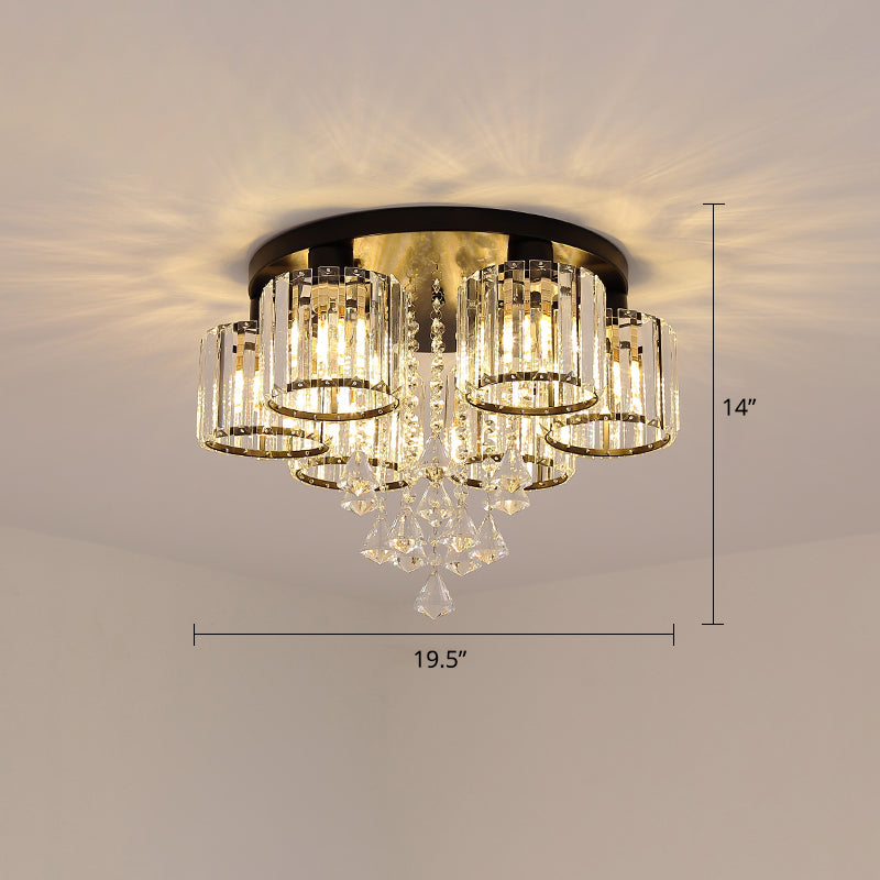 Living Room Flush Mount Lighting Modern Ceiling Light with Cylinder Crystal Shade