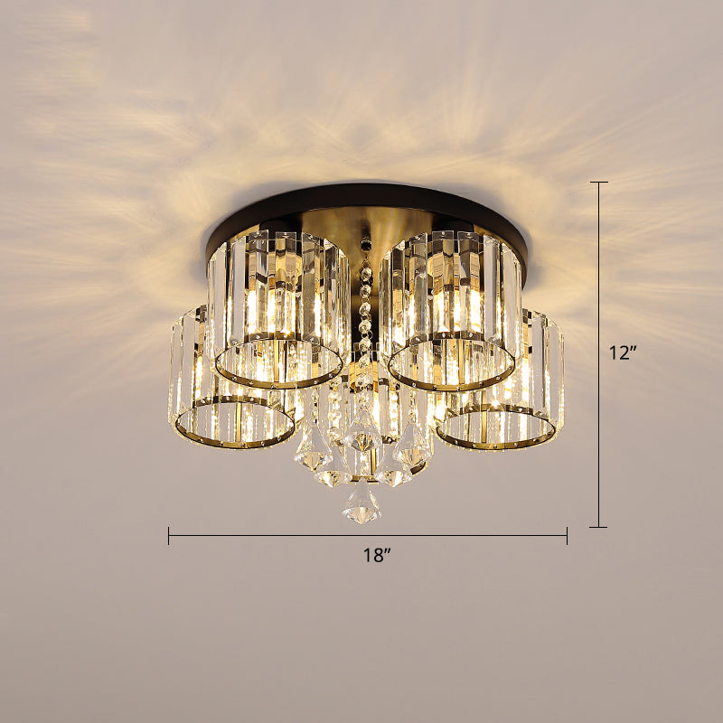 Living Room Flush Mount Lighting Modern Ceiling Light with Cylinder Crystal Shade