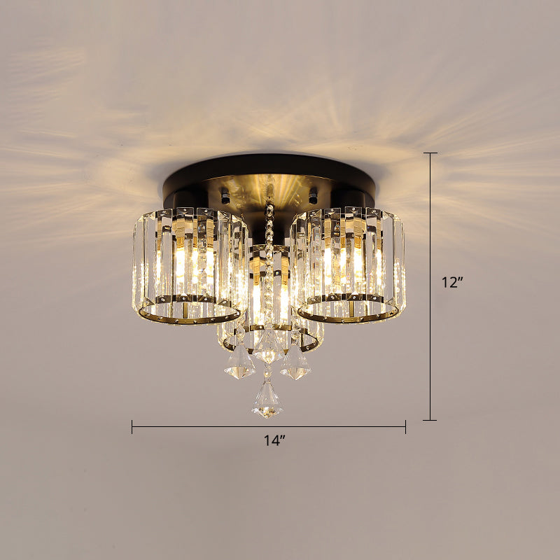 Living Room Flush Mount Lighting Modern Ceiling Light with Cylinder Crystal Shade
