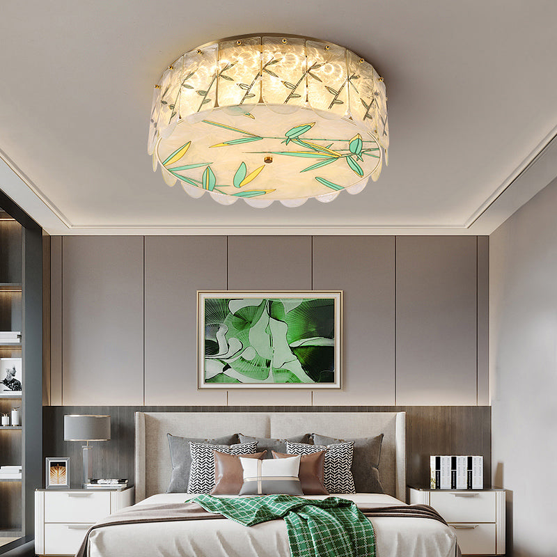 Hand-Paint Drum Geformte Flush Light Novelty Modern Crystal Bedroom LED Deckenleuchte in Gold