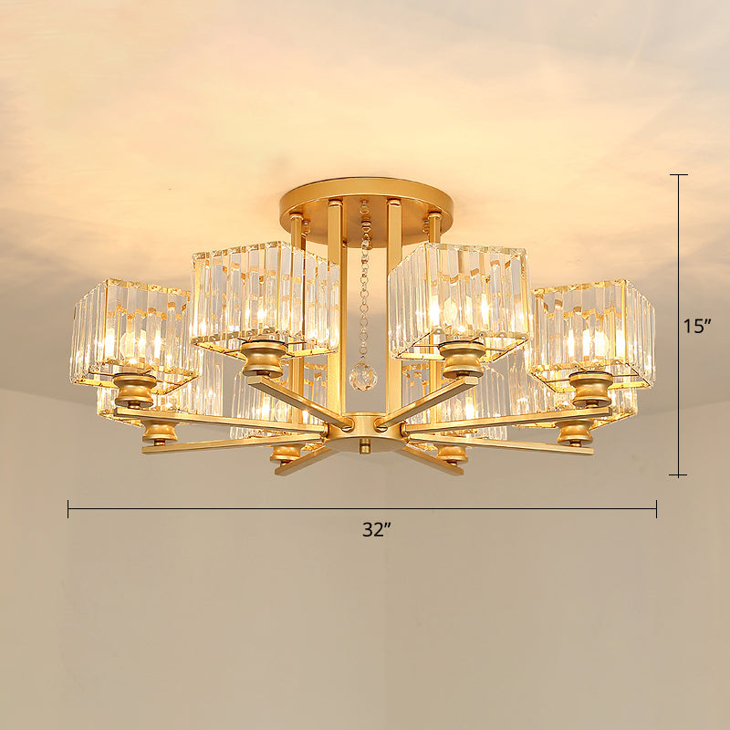 Square Semi Flush Leuchte zeitgenössische prismatische K9 -Deckenlampe Kristall Wohnzimmer