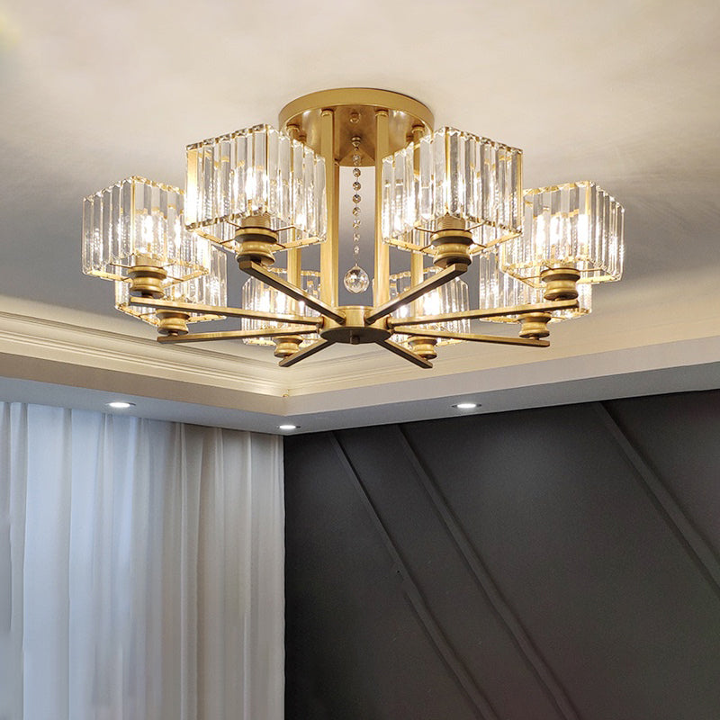 Square Semi Flush Leuchte zeitgenössische prismatische K9 -Deckenlampe Kristall Wohnzimmer
