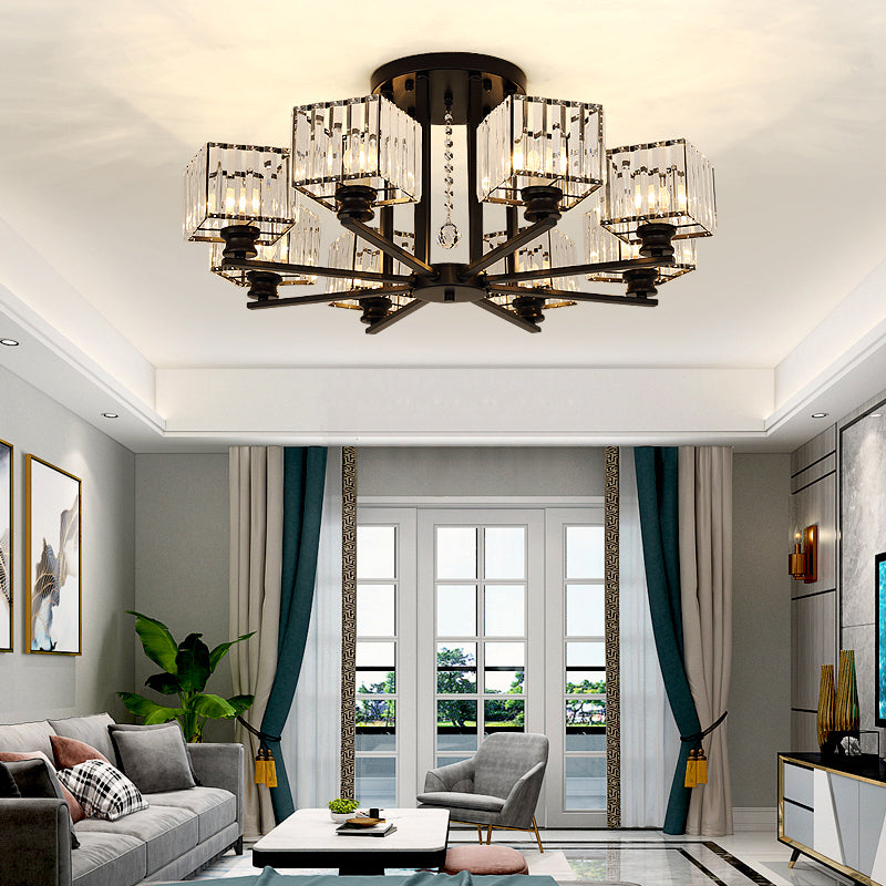 Square Semi Flush Leuchte zeitgenössische prismatische K9 -Deckenlampe Kristall Wohnzimmer