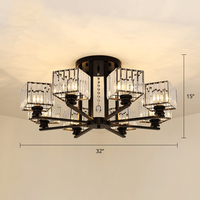 Square Semi Flush Leuchte zeitgenössische prismatische K9 -Deckenlampe Kristall Wohnzimmer
