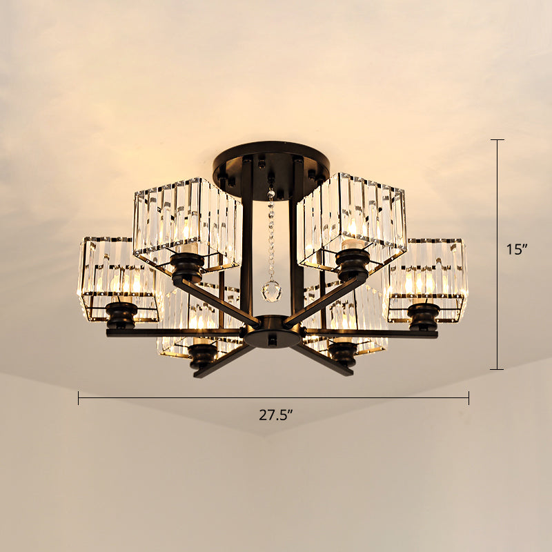 Square Semi Flush Leuchte zeitgenössische prismatische K9 -Deckenlampe Kristall Wohnzimmer