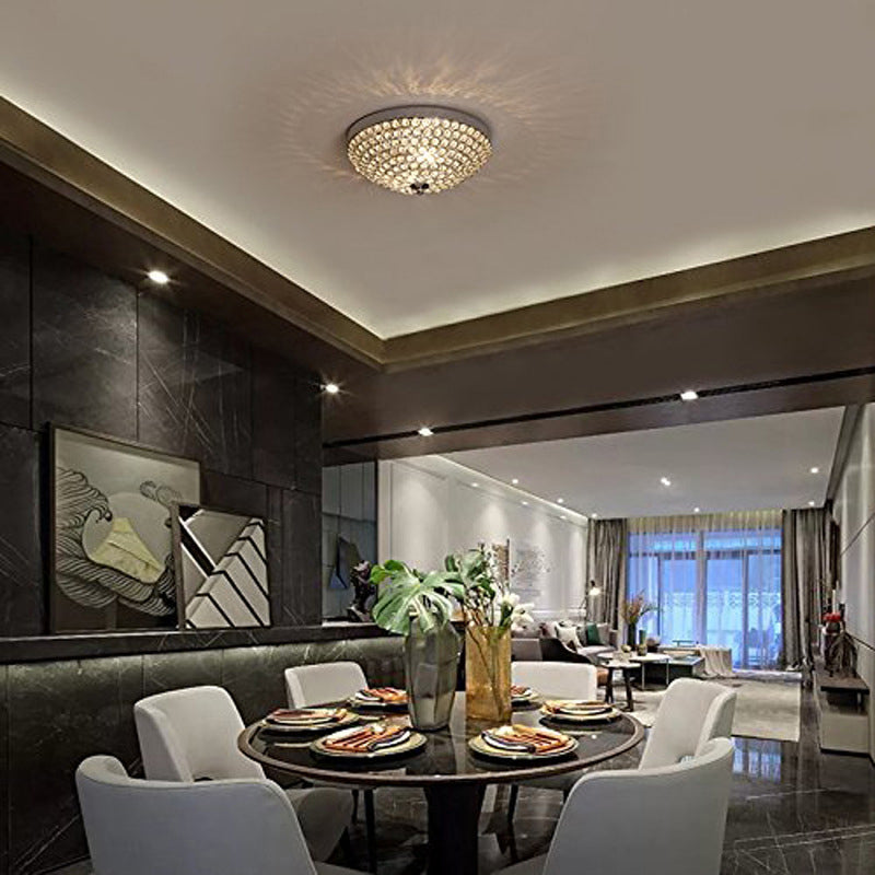 Minimalistic Bowl Ceiling Flush Light Fixture Crystal 1 Bulb Dining Room Flush Mount in Chrome