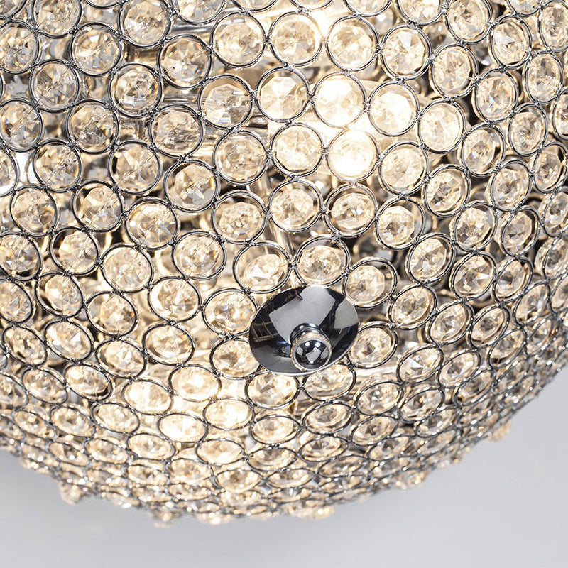 Minimalistic Bowl Ceiling Flush Light Fixture Crystal 1 Bulb Dining Room Flush Mount in Chrome