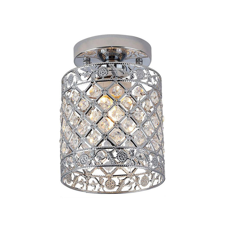 Lámpara de montaje cilíndrica de montura cilíndrica de cristal Simple Luz de techo de semi rascillo de acabado de 1 luz para pasillo