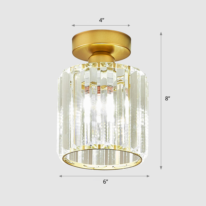 Lámpara de techo geométrica de cristal prismático transparente minimalista 1 bombilla acabado en latón luz semi empotrada para pasillo