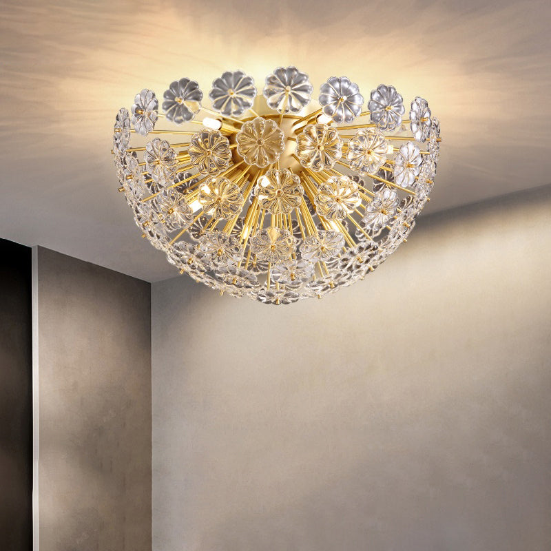 Crystal Flower Semi Mount Lighting Modern Stylish Gold Finish Flush Ceiling Light for Bedroom