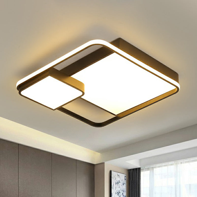 Minimalist Style Ceiling Mount Light Black Square LED Flush Light with Acrylic Shade