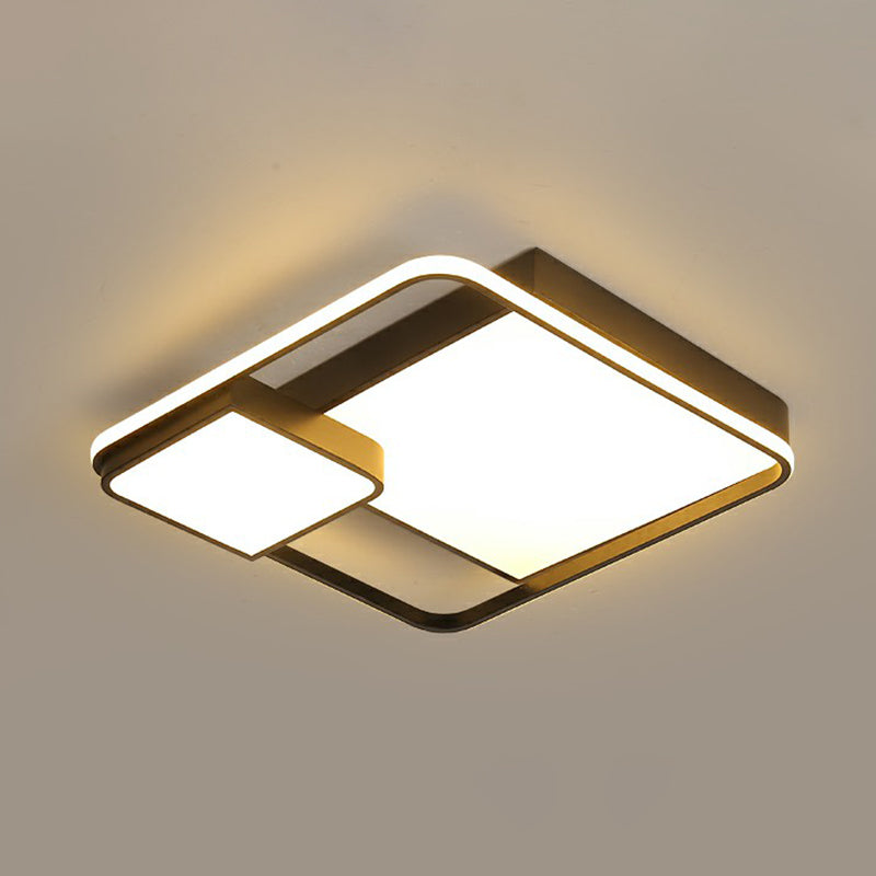 Minimalist Style Ceiling Mount Light Black Square LED Flush Light with Acrylic Shade