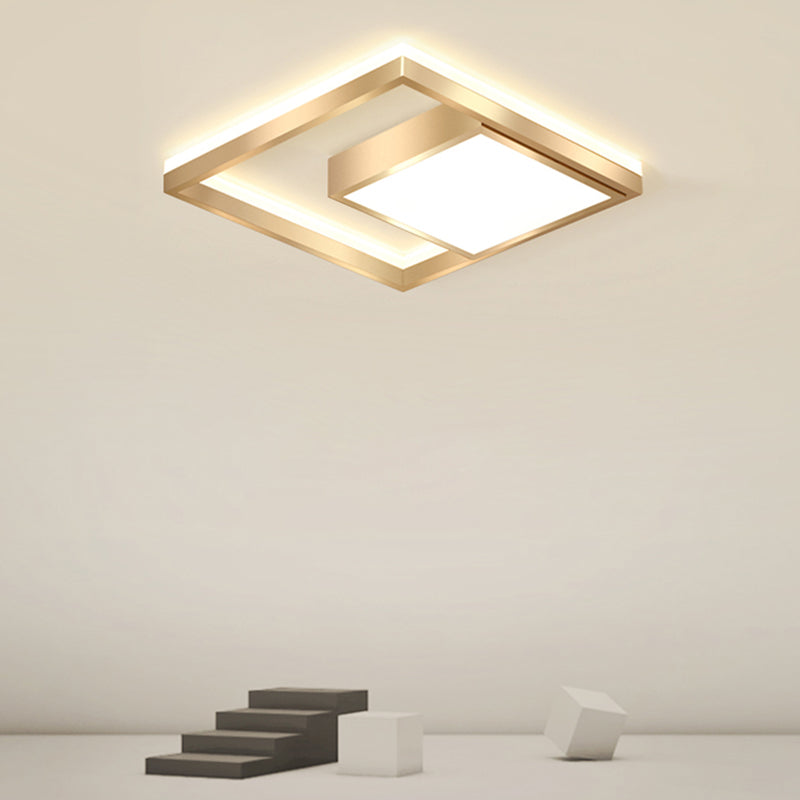 Modern Square LED Flush Light Fixture Acrylic Bedroom Ceiling Mounted Lamp in Gold