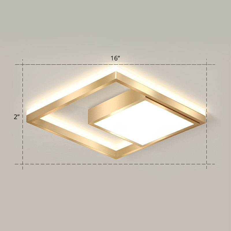 Moderne quadratische LED-Einbauleuchte aus Acryl für Schlafzimmer-Deckenmontage in Gold
