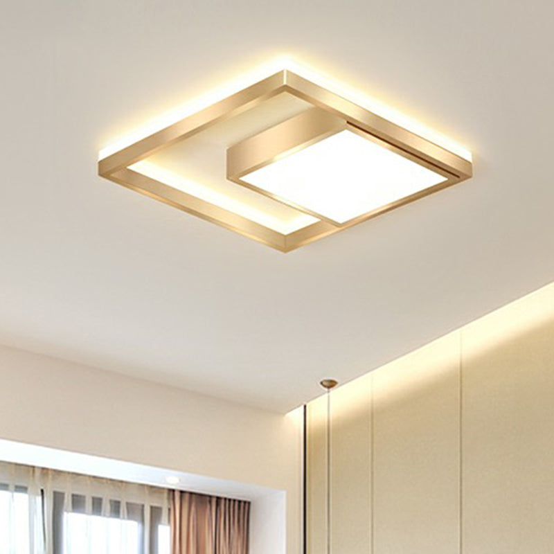 Moderne quadratische LED-Einbauleuchte aus Acryl für Schlafzimmer-Deckenmontage in Gold