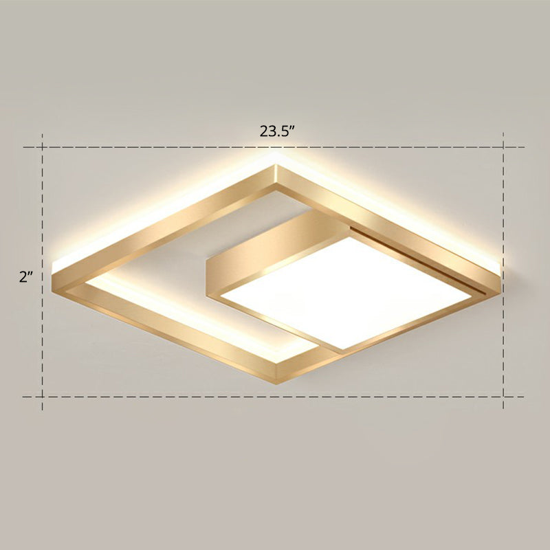Modern Square LED Flush Light Fixture Acrylic Bedroom Ceiling Mounted Lamp in Gold