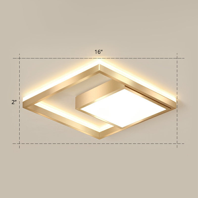 Modern Square LED Flush Light Fixture Acrylic Bedroom Ceiling Mounted Lamp in Gold