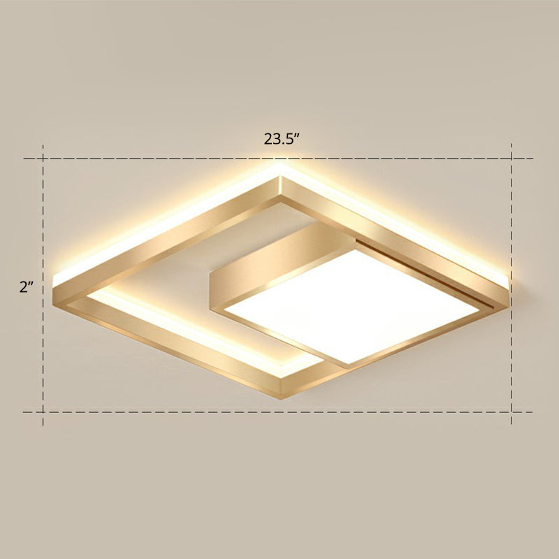 Moderne quadratische LED-Einbauleuchte aus Acryl für Schlafzimmer-Deckenmontage in Gold