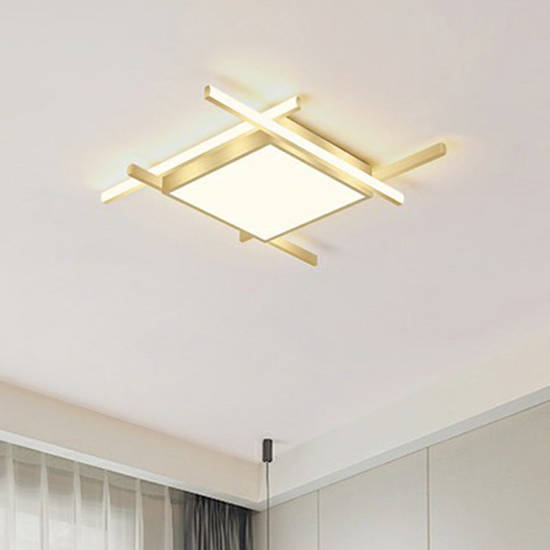 Minimalism Square Flush Mount Ceiling Fixture Metal Bedroom Flushmount Light in Gold