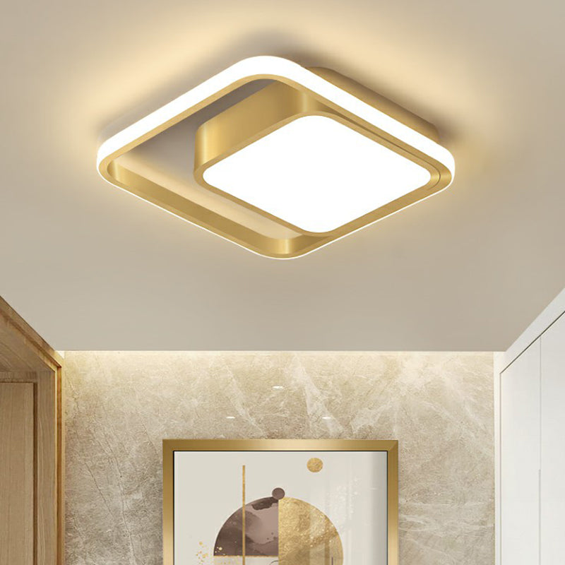 Square Hallway Flush Mounted Lamp Acrylic Minimalist LED Ceiling Light Fixture in Gold