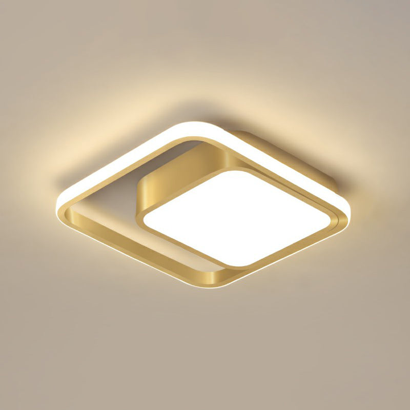 Square Hallway Flush Mounted Lamp Acrylic Minimalist LED Ceiling Light Fixture in Gold