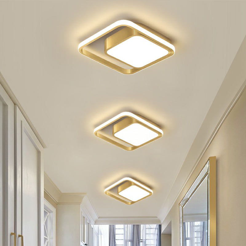 Vierkante Flush Opgezette Lamp Acryl Minimalistische LED Plafond Lamp in Goud