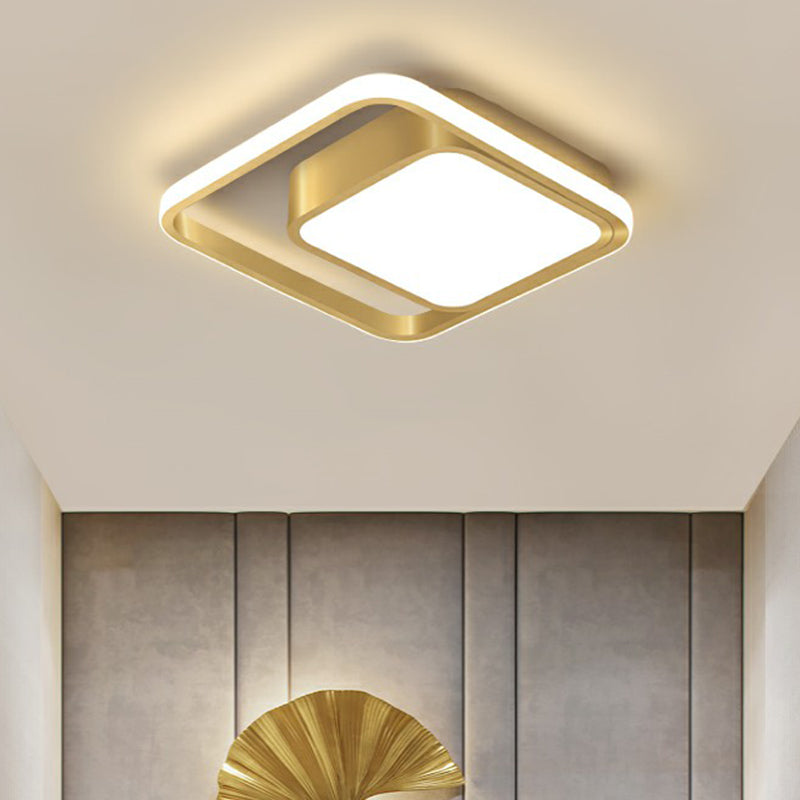 Square Hallway Flush Mounted Lamp Acrylic Minimalist LED Ceiling Light Fixture in Gold