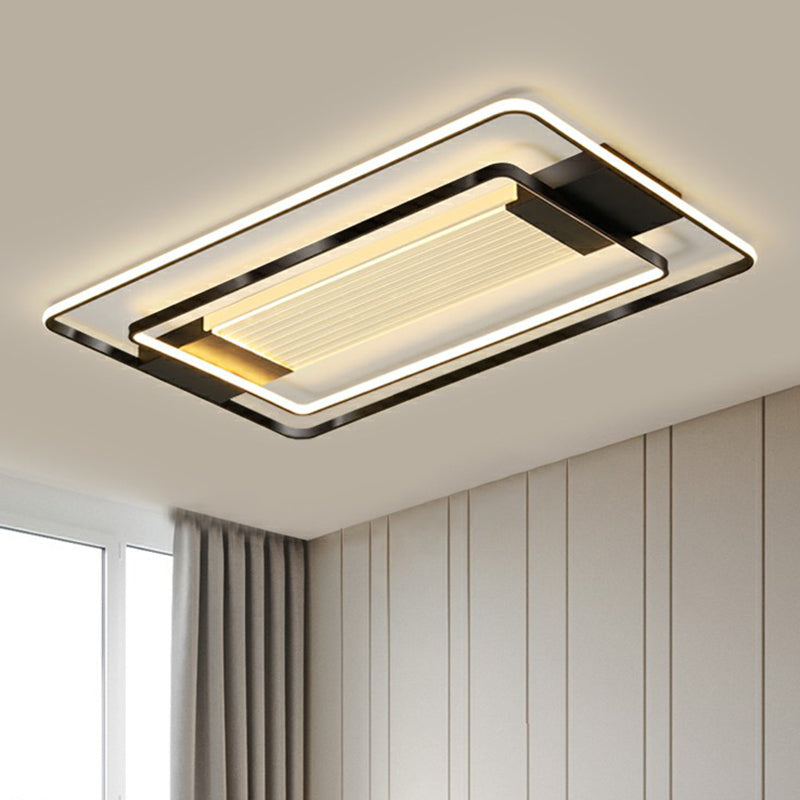 Black Finish Rectangle LED Flush Light Minimalist Acrylic Ceiling Mount Lamp for Living Room