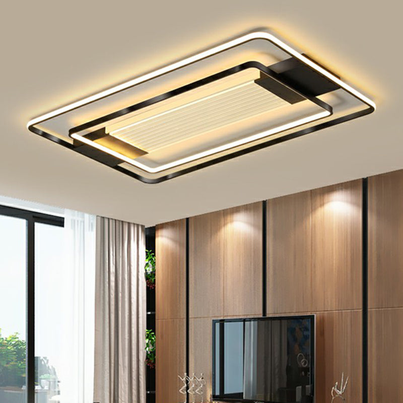 Black Finish Rectangle LED Flush Light Minimalist Acrylic Ceiling Mount Lamp for Living Room