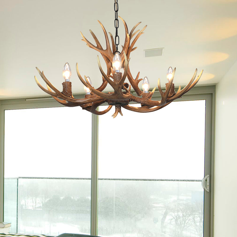 Traditional Candelabra Hanging Pendant 3/5/6 Lights Resin Ceiling Chandelier in Khaki for Living Room