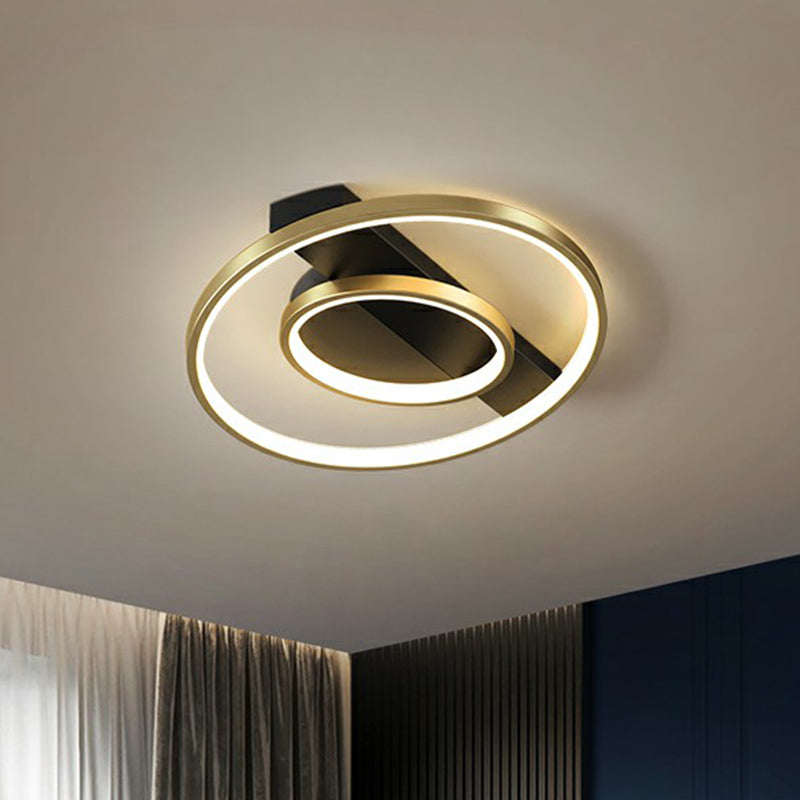 Gold Finish Round Led Flush Ceiling Light Modern Metallic Flushmount Lighting for Bedroom