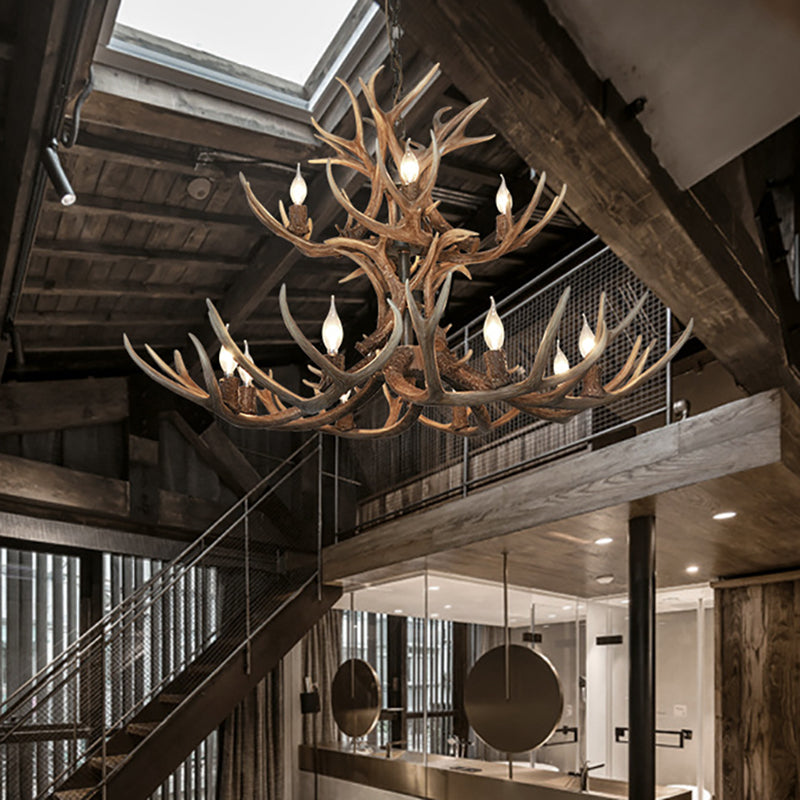 Traditional Candelabra Hanging Pendant 3/5/6 Lights Resin Ceiling Chandelier in Khaki for Living Room