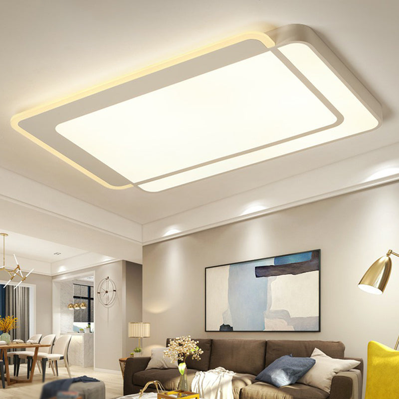 White Rectangular Flush Mount Led Light Minimalism Metal Ceiling Light with Acrylic Diffuser