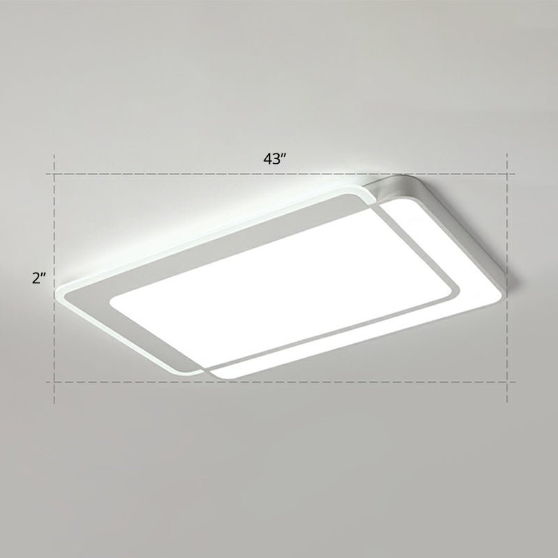 White Rectangular Flush Mount Led Light Minimalism Metal Ceiling Light with Acrylic Diffuser